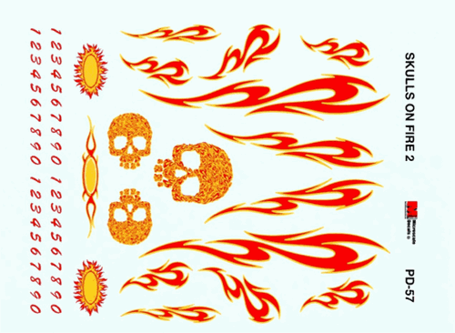 Pinewood Derby Skulls on Fire - Red Decal